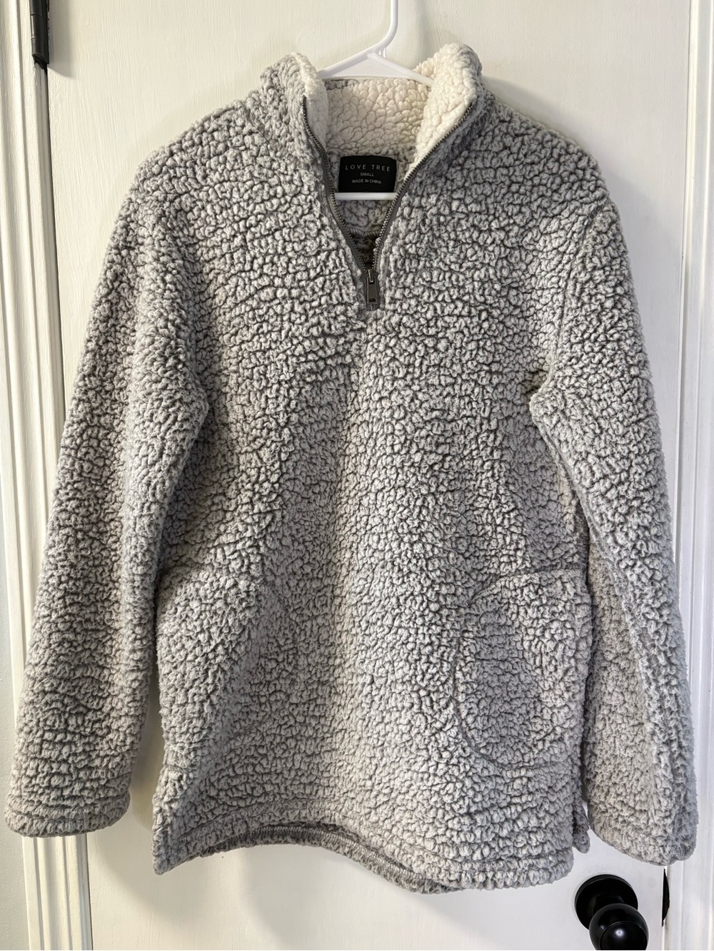 Love Tree Light Gray Sherpa Half-Zip Pullover